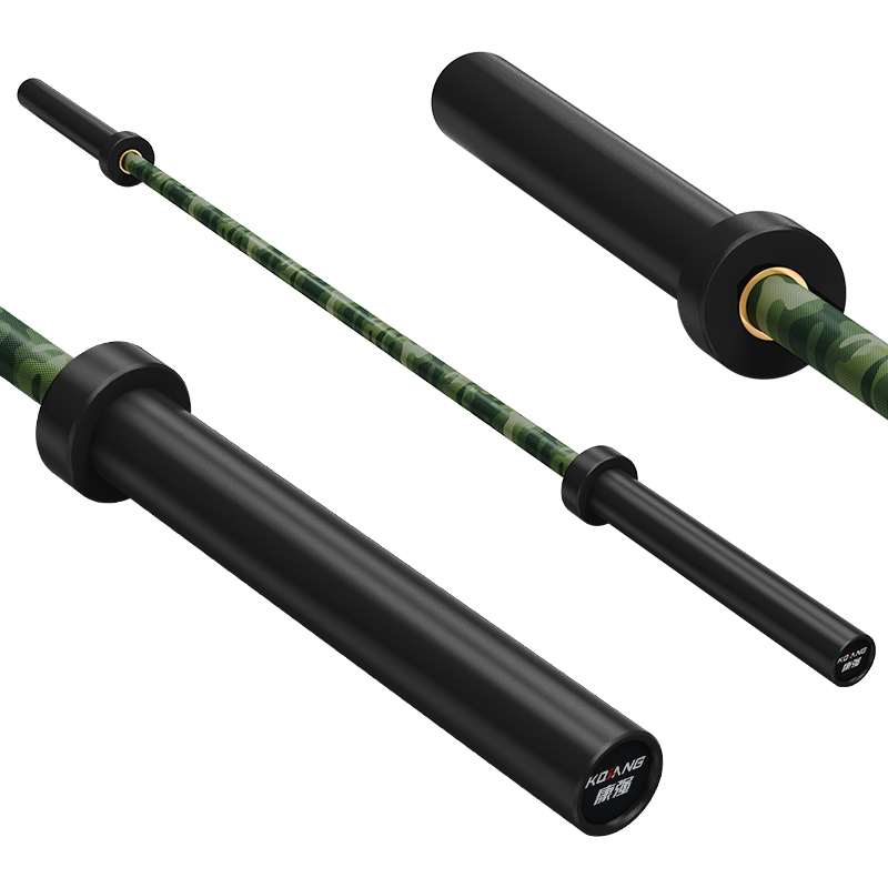 好博杠铃杆硬铬陶瓷镀黑彩色男士女士举重训练杆八轴承2.2M奥杆 E15迷彩绿承重1500LB